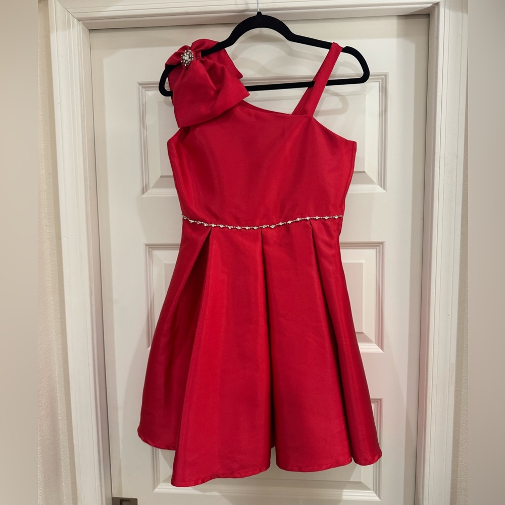 Rare Editions Elegant Red Girls Dress with Jewel Accent